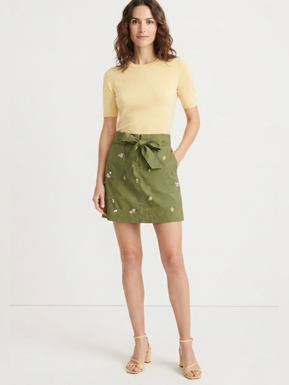 J.Crew Olive Green Women's Skirt with Floral Embroidery size 0